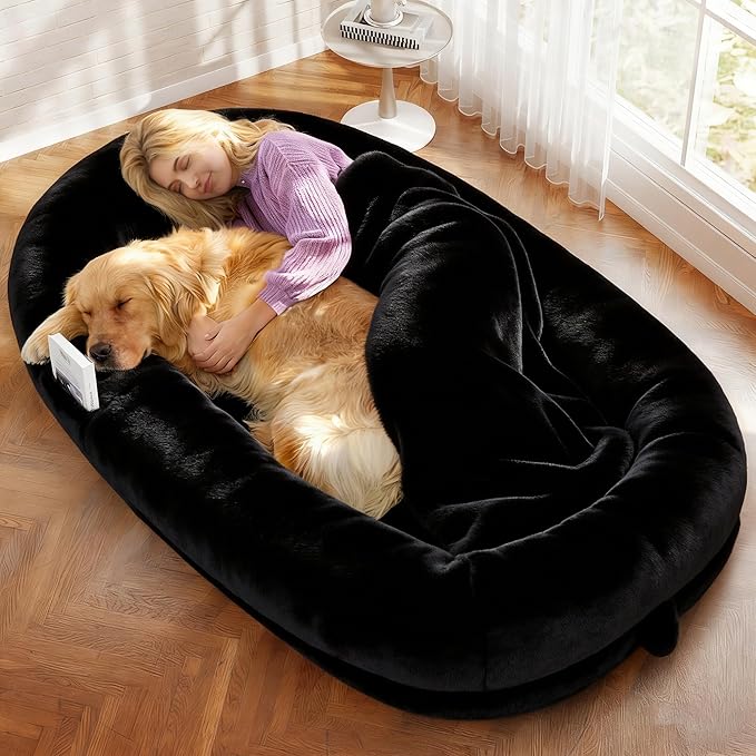 Murago Human Dog Bed for Adults, 43 x 10 x 71 Long Human Size Dog Bed, Removable Cover, Orthopedic Design, Black