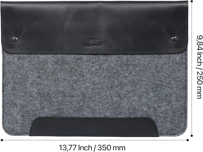 MegaGear Genuine Leather and Fleece MacBook Bag Laptop Sleeve for MacBook Pro and MacBook Air Case - 16 Inch - 15 Inch - 15.5 Inch (M4, M3, M2, M2, M1, Pro & Max) 2020 to 2024 Models