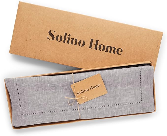 Solino Home Linen Placemats Set of 4 - Milan Hemstitch Oyster Grey Placemats 14 x 19 Inch - 100% Pure Linen Table Mats for Spring, Easter