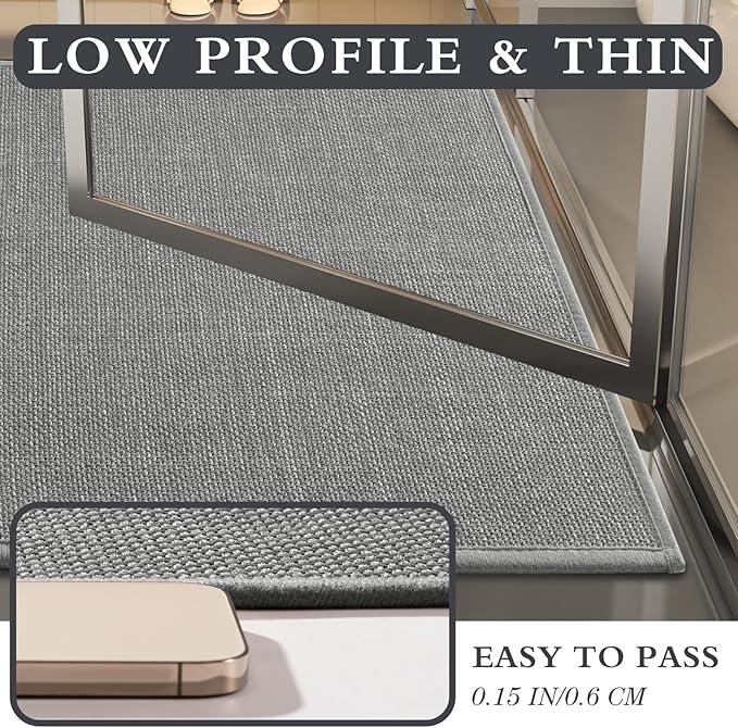 YIHOUSE Grey Bath Rug Set, 2 Piece Absorbent Non Slip Washable, Quick Dry Thin Bath Mat for Toilet and Floor