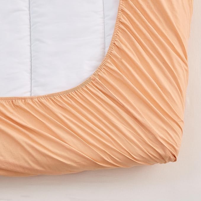 Simple&Opulence Belgian Linen Sheet Set Solid Color - 4 Pieces (1 Flat Sheet & 1 Fitted Sheet & 2 Pillowcases) Natural Flax Cotton Blend Soft Bedding Breathable Farmhouse - Peach, Full Size