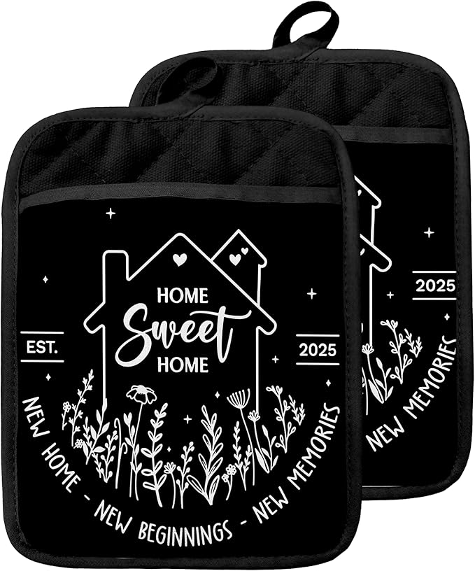 Housewarming Gifts Pot Holders with Pockets, House Warming Gifts Ideas, Home Sweet Home Oven Pot Holders Heat Resistant Oven Mitts Hot Pads for Kitchen Baking Cooking