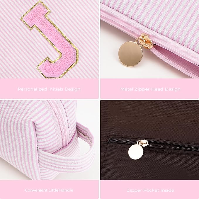 Btffitting Monogrammed Gifts for Women - Cosmetic Bag for Teen,Initial Cute Makeup Bag Set for Women,Trendy Pouch for Niece Sister Friend Female Her,Birthday Gifts for Daughter - Pink,J