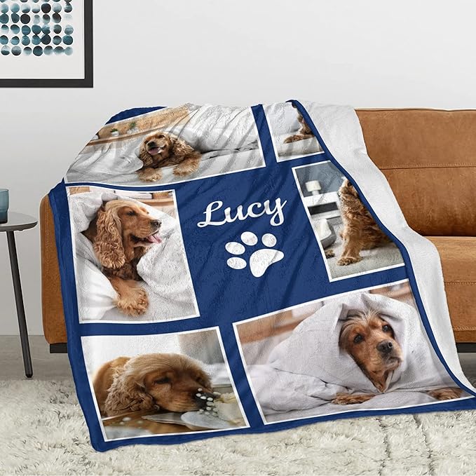 Ecautly Personalized Pets Blanket with Photos, Custom Blanket for Small Dogs, Personalized Dog Blankets with Picture, Memorial Gifts for Pet Passing Away