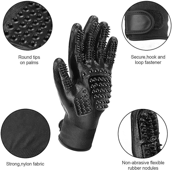 Lumova Pet Grooming Glove – Patented Rubber-Massage Shedding Bath & Hair Remover for Dogs, Cats & Livestock – Lightweight, Flexible, Secure Fit (Cyan&Black)