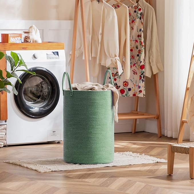 Laundry Basket, 72L Woven Laundry Hamper, Baby Nursery Hamper for Toys, Blanket Basket for Living Room, Clothes Hamper for Bedroom&Baby Room, Green