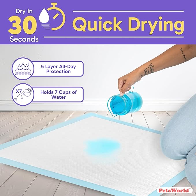 PETSWORLD 2XL Puppy Pads, 28x44 Inch, 150 Count| Ultra-Absorbent, Leak-Proof Dog Pee Pads for Potty Training