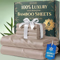 DECOLURE 100% Viscose Derived from Bamboo Sheets Queen Size - Luxury 6 Pc Naturally Cooling Sheets, Ultra Soft Bed Set - Deep 17" Pockets, Durable Double Stitching, Oeko Tex Standard (Taupe)