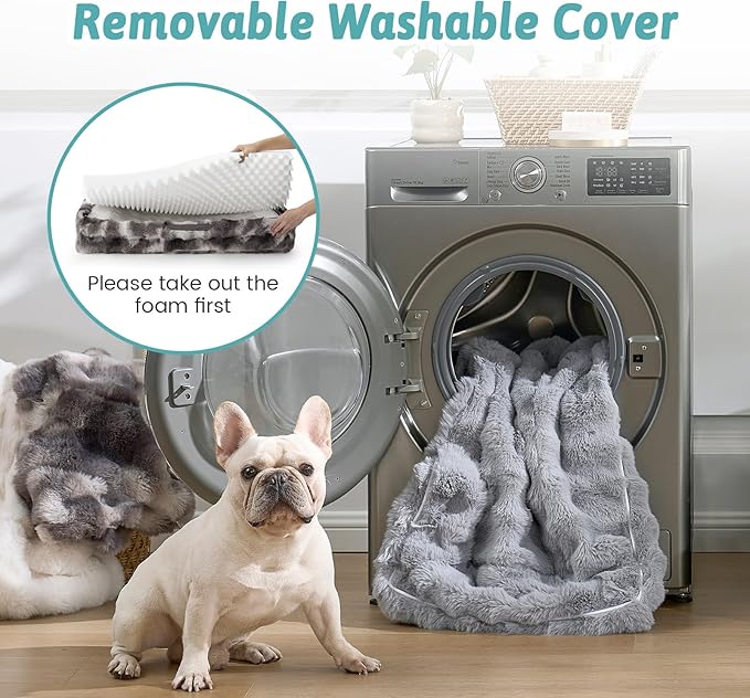 COZY KISS Orthopedic Dog Bed for Large Size Dog, Soft Warm Faux Fur Extra Large Sofa for Pet Up to 100 lbs, Foam Bolster Anti-Slip Couch with Washable Removable Cover, XL 44x32x7 inch, Tie Dye Grey