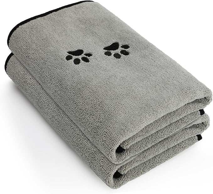 Wipela 2Pieces Microfiber Pet Bath Towel Dog Towel.Dog Towel Soft Absorbent Drying for Small Medium Large Dogs and Cats with Great for Bathing and Grooming (35 x 20 Inch Grey)