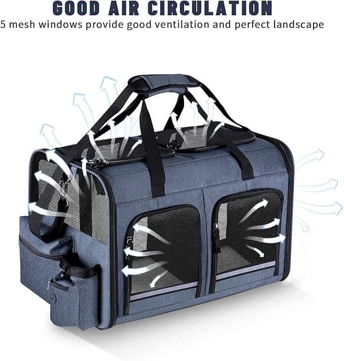 Groxkox Cat Carrier for 2 Cats, Foldable Double Cat and Dog Carrier, Small to Medium Size, 2 Front Zippered Compartments,Two Pets Carrier for Outdoor Travel,Mulitple Cat Carrier, Grey