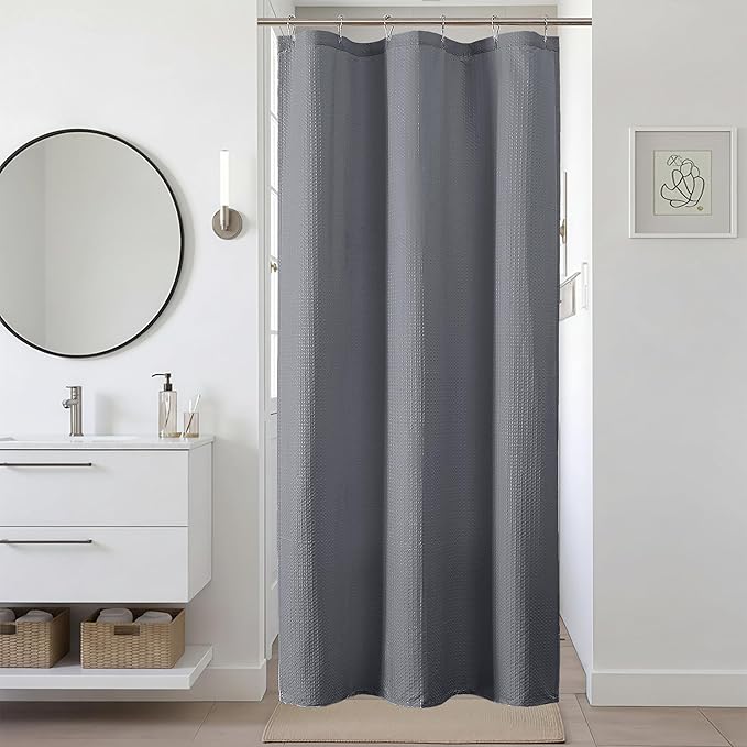 Ebesto Grey Stall Shower Curtain 36 x 72 Inch, Textured Soft Fabric Waffle Narrow Size Modern Shower Small Curtain for Bathroom Hotel, Machine Washable, Water Resistant, 36Wx72L Inches
