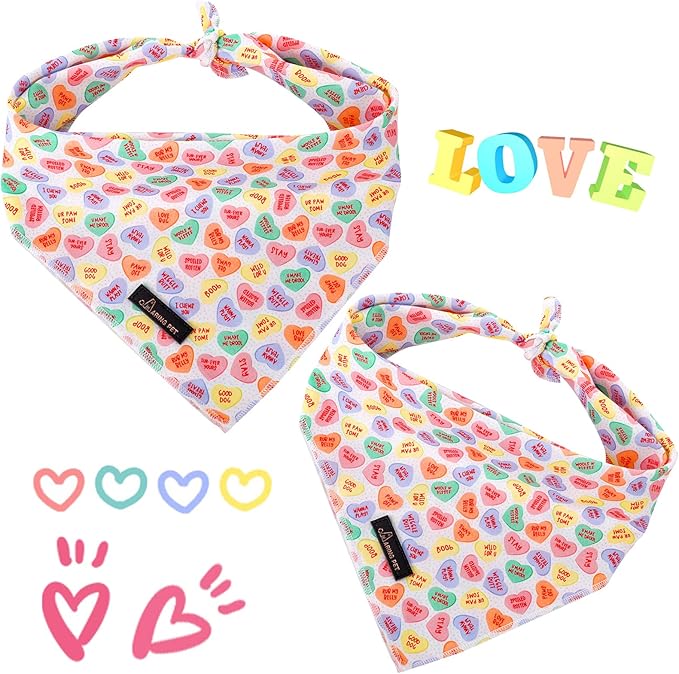 ARING PET Valentine's Dog Bandana-Cute Heart Pet Bandanas, Soft Scarf Cotton Dogs Triangle Bibs for Small to Large Dogs and Cats