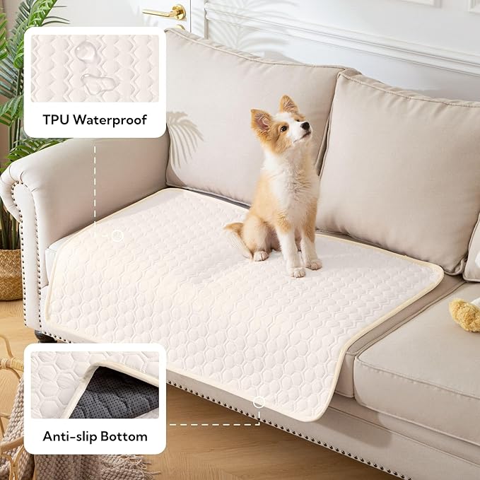Soulbond Cooling Mat for Large Dogs - 50"x60" Washable Cooling Pad for Dogs & Cats, QMAX>0.3, Anti-Slip Bottom, Portable Summer Cool Pet Bed Pad for Outdoor/Indoor/Cars/Travel Use, Pearl White