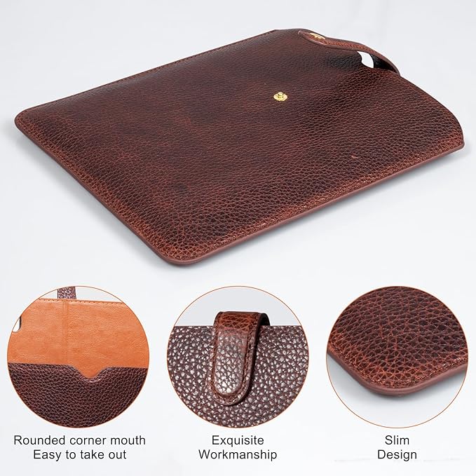 Thryxop Genuine Leather Tablet Sleeve for iPad Pro 11‘’/Air 10.9‘’/Magic Keyboard & Galaxy Tab S9/S9 FE | Slim Protective Case with Microfiber Lining (Fits Devices up to 11") - Dark Brown