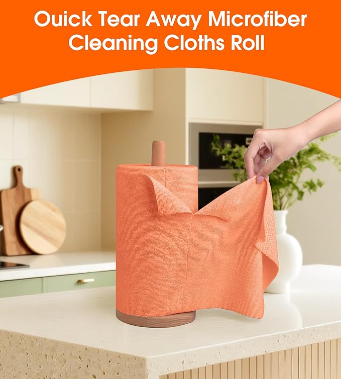 CHAUNCEY HOME Microfiber Cleaning Cloth Roll–100 Pack, Tear Away Microfiber Towels, Reusable, Washable, Scratch-Free, Kitchen Towels for Car, Home, Kitchen, Glass, Dishes(Honey Orange)