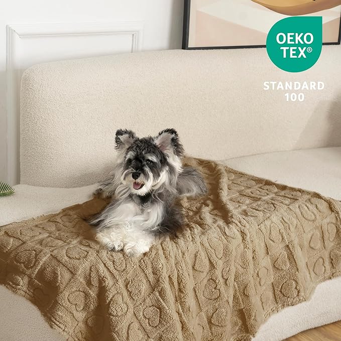 gogobunny Calming Plush Dog Cat Blanket 300GSM Coral Fleece, Ultra-Soft Machine Washable Pet Bedding for Small Medium Dogs Cats Puppies Kittens (Brown, 25x35)