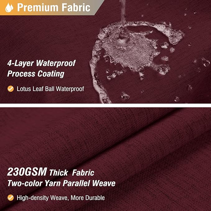 BTTN Burgundy Shower Curtain - Linen Textured Heavy Duty Waterproof Cloth Shower Curtain Set with 12 Plastic Hooks, Hotel Spa Luxury Simple Decorative Thick Fabric Shower Curtains for Bathroom - 72x72