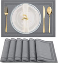 Winknowl Placemats Set of 6，Heat Resistant Woven Vinyl Washable PVC Place Mats，Non-Slip Stain Resistant Indoor/Outdoor Table Mats for Dining Table (Grey)