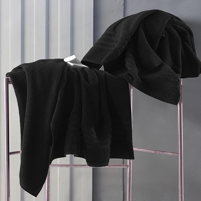 Hawmam Linen Jumbo Large Bath Sheets Towels 2 Pack Soft and Absorbent, Premium Quality 100% Cotton Towels (Black, Bath Sheet)