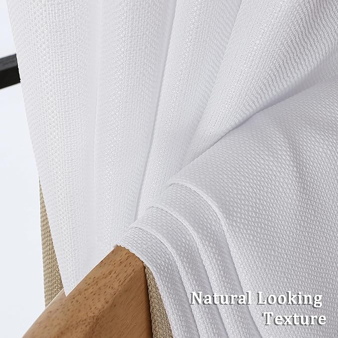 Lecloud Bessie White Kitchen Curtains 36 Inch Length 2 Panels Set, Faux Linen Textured Tier Curtains Short, Light-filtering Small Cafe Curtain Window Treatments for Basement Bathroom, Each 30 W x 36 L
