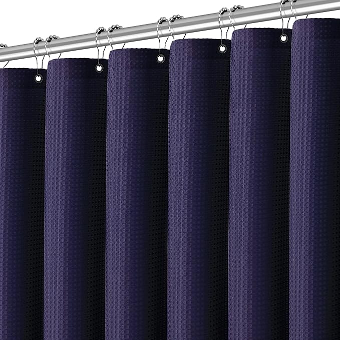 PANGSINNE 60 inch Waffle Shower Curtain - Heavy Duty Thick Fabric Lilac Shower Curtains for Bathroom, Weighted Hotel Spa Luxury Water Repellent Cloth Bath Curtain with 10 Hooks, Lavender