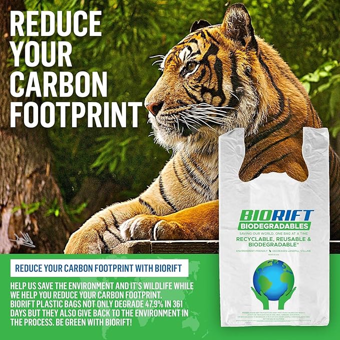 Biodegradable Thank You Bags | 500 Count - Bulk | Extra Thick, Strong, Recyclable, & Reusable | 100% Biodegradable Shopping Bags, Grocery/Restaurant/Supermarket | 12” x 6.5” x 22” | Made in USA