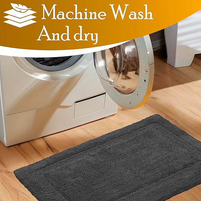 C23 Luxury 2200 GSM Heavyweight Bath Mat (Pack of 2) 100% Tufted Cotton 20"x32" & 16"x24" Charcoal Grey Bathroom Rugs Ultra-Absorbent, Quick Dry, Anti-Slip Natural Latex Back, Machine Washable