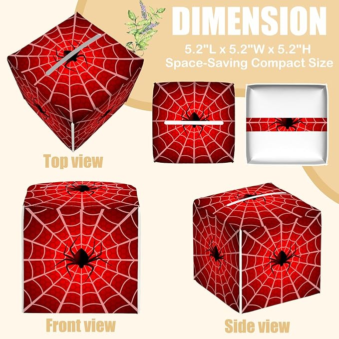 BLYKVGHQ Spider Web Tissue Box Cover Square, Tissue Box Holder with Bottom Belt Leather Facial Paper Organizer Dispenser for Bathroom Bedroom Dresser Night Stand Tabletop