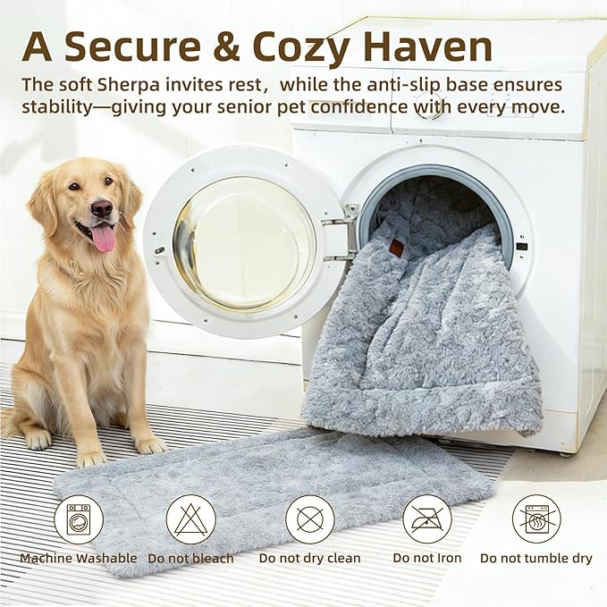 Reversible Dog Bed Mat 35"x22" for Medium Dogs - Supportive Double-Sided Crate Pad, All-Season Cooling & Warmth, Ultra Soft Machine Washable Pet Bed, Fits Most 36-Inch Kennels, Light Grey
