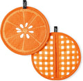 Kate Spade New York Squeeze The Day and Spring Gingham Pot Holder 2-Pack Set, Heat Resistant, 100% Cotton, Orange, 8"