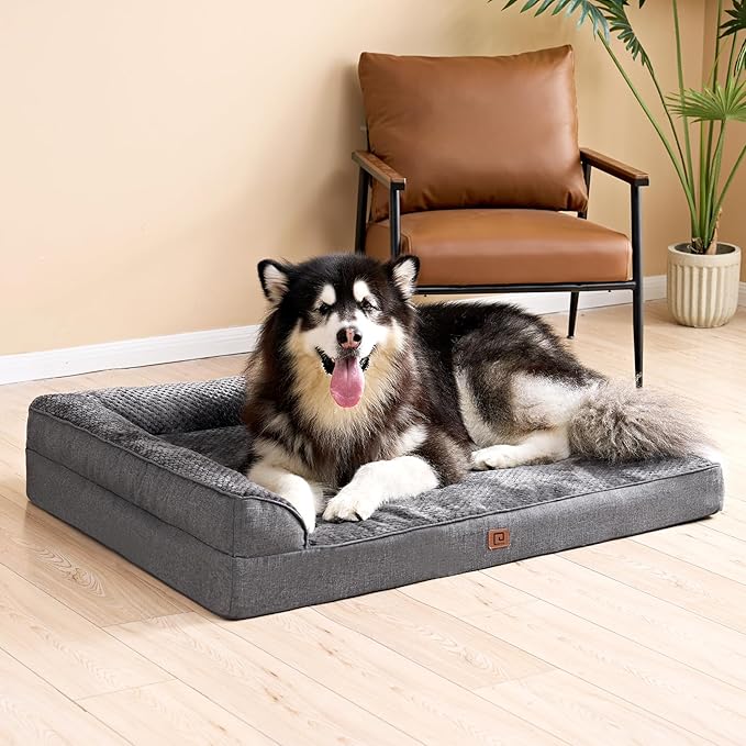 EHEYCIGA XXL Dog Bed Memory Foam, Orthopedic Giant Dog Bed Jumbo with Washable Removable Cover, Waterproof Pet Sofa Couch with Nonskid Bottom, 48x35x7.5, Dark Grey