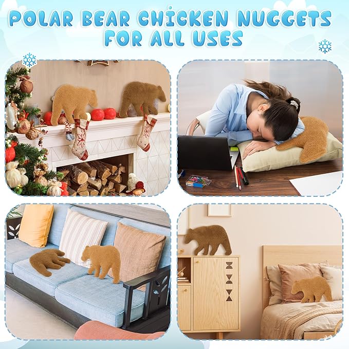 Jenaai 2 Pcs Valentines Gift Pillow Bear Nugget Pillow, 14 Inch Funny Fried Chicken Throw Plush Brown Decorative Polar Bear Stuffed Animal Birthday Gift Idea for Winter Party Room Decoration