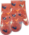 RED LMLDETA Oven Mitts Set of 2 with Transparent Clear Silicone Shell and Nice Shell Flower Cotton Lining, Heat Resistant to 500 F Kitchen Oven Gloves Pot Holder for Cooking (Rooster, Oven Mitts)