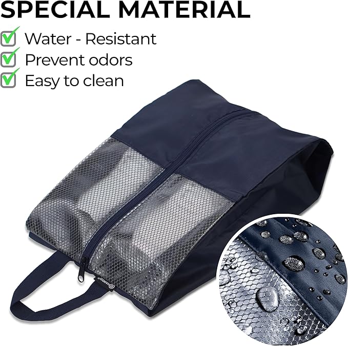 HANOZI Shoe Bags For Travel, Used As For Storage or Shoe Travel Bag, Space Saving When Travelling With This Travel Shoe Bags For Packing, Featuring Waterproof Nylon Sneaker Bag. (Navy, 2 Pack, Large)