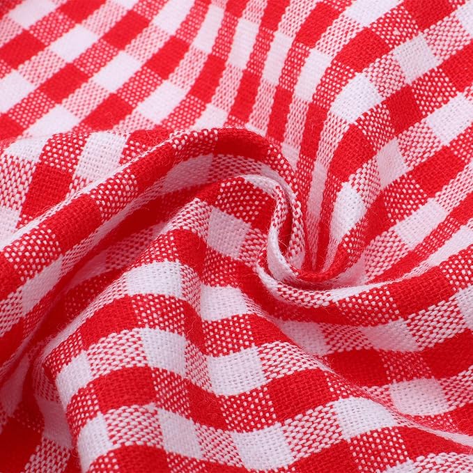Jennice Kids Aprons - Pure Cotton Gingham Aprons with Pocket and Adjustable Neck Strap, Perfect for Painting, Cooking or Parties (Red, L)