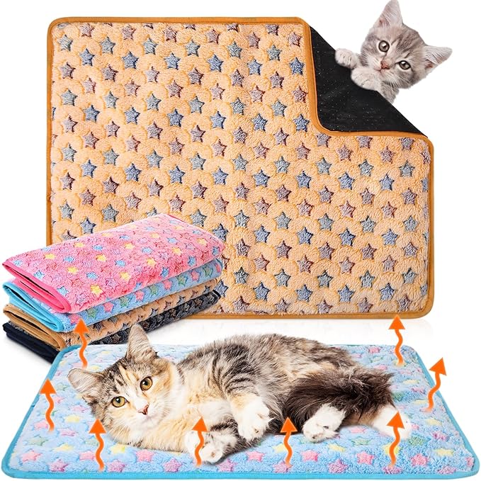 Clysee 4 Pack Self Heating Cat Bed Cat Self Warming Pad with Removable Cover Extra Warm Thermal Pet Pad Washable Pet Crate Mat Anti Slip Kennel for Indoor Outdoor Pets (Small Star,16 x 20 Inches)