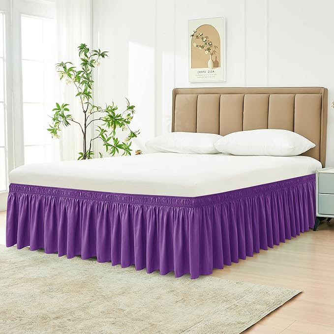 Biscaynebay Wrap Around Bed Skirts for Full & Full XL Beds 15" Drop, Eggplant Adjustable Elastic Dust Ruffles Easy Fit Wrinkle & Fade Resistant Silky Luxurious Fabric Machine Washable