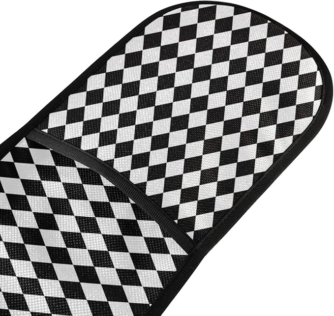 Long Double Oven Mitt for Baking Classic Black White Check Pattern Heat Resistant Quilted Double Oven Glove Potholder for Cooking Grilling Christmas, Washable