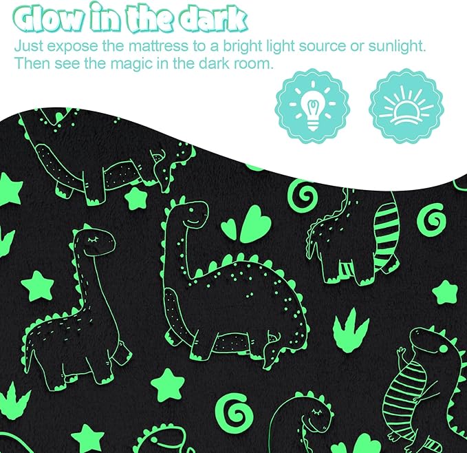 MeMoreCool Foldable Floor Mattress for Kids, Glow Dinosaur Trifold Mat, Kids Folding Mattress Portable Futon, Grey