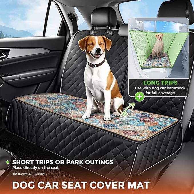 Hompet 2 Pack Waterproof & Absorbent Dog Car Seat Cover Mat, Fits Most Dog Car Hammocks, Washable Reusable Backseat Protector Pad, Quick Dry Leak-Proof Non-Slip Pet Travel Mat for Cars, 18"x54"