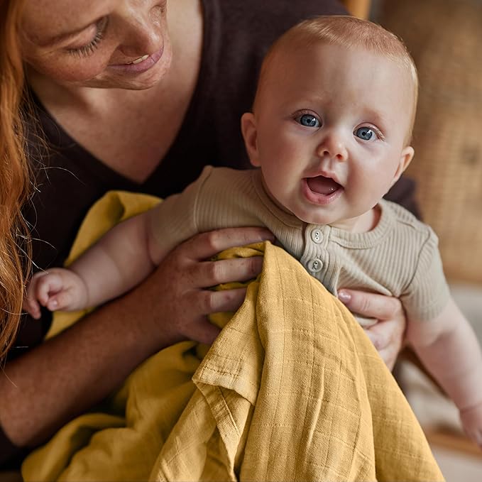 Huxie Swaddle - 100% Organic Cotton - Muslin Swaddle Blankets for Newborn, 47" x 47" (Autumn Yellow)