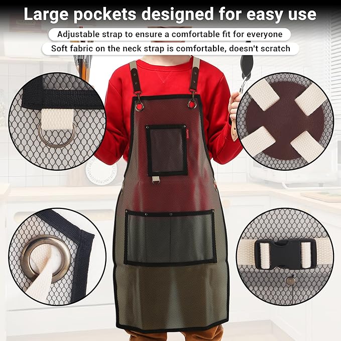 Kids Art Aprons for Painting, Gardening, Cooking, Multiple Pockets, Kids Smock for Boys & Girls, Waterproof (Age6-12)