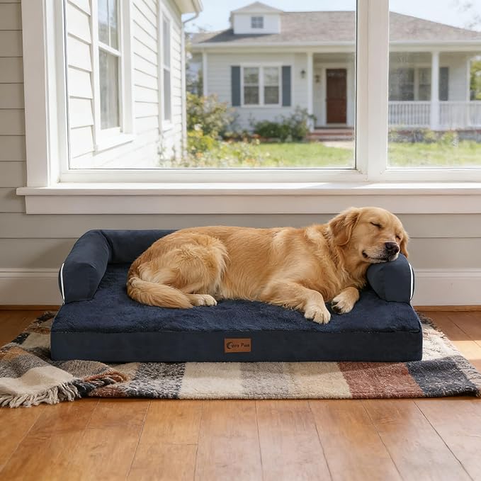 Casa Paw Orthopedic Dog Beds for Extra Large Dogs, Waterproof Egg Crate Foam XL Dog Bed with Sides 48x30Inch, Big Dogs Couch Beds with Removable Washable Cover and Nonskid Bottom, Navy Blue