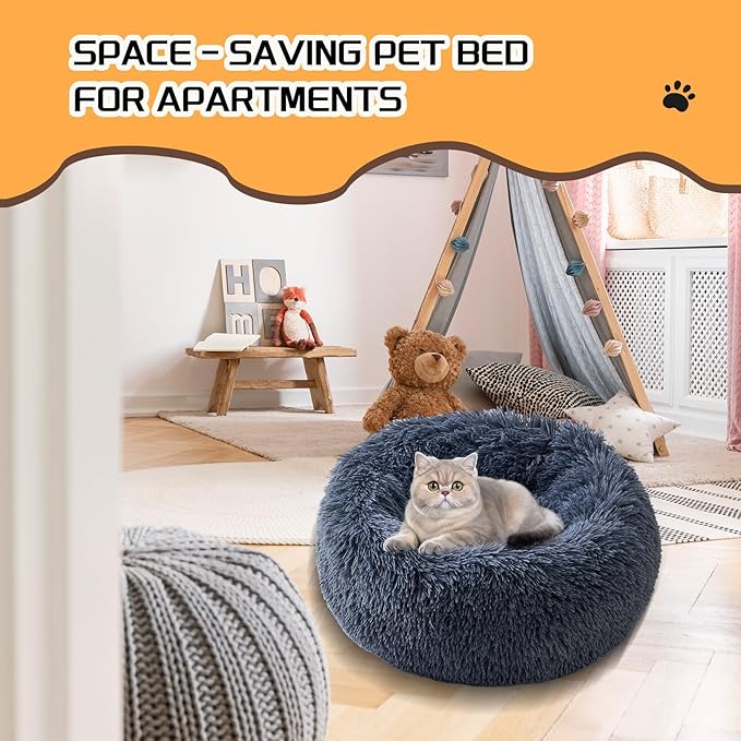 Comfort Donut Dog Bed - Ultra-Soft Pet Bed with Neck Support, 3 Sizes (Machine Washable) for Small/Medium/Large Dogs & Cats (Gray, 24''Lx24''Wx8''Th)