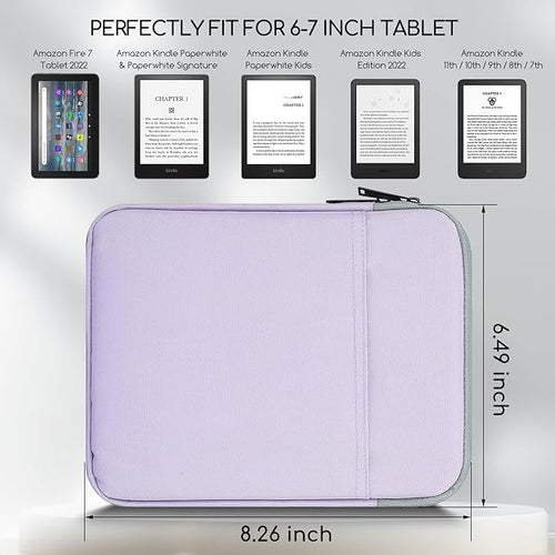 6-7 Inch Tablet Sleeve for Amazon Fire 7/Kindle 11th/Kindle Paperwhite Signature Edition & Kids 11th Gen 2021 6.8"/Kindle Oasis Touch,Kobo Clara 2E/Libra 2 eReader Protective Bag Case(Purple)