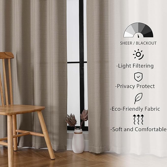 Lecloud Bessie Stone Curtains for Living Room Decor 78 Inches Long 2 Pcs, Privacy Airy Window Treatments Bedroom Curtains, Dual Rod Pocket Light Filtering Drapes for Living Room, Each 40" W x 78" L