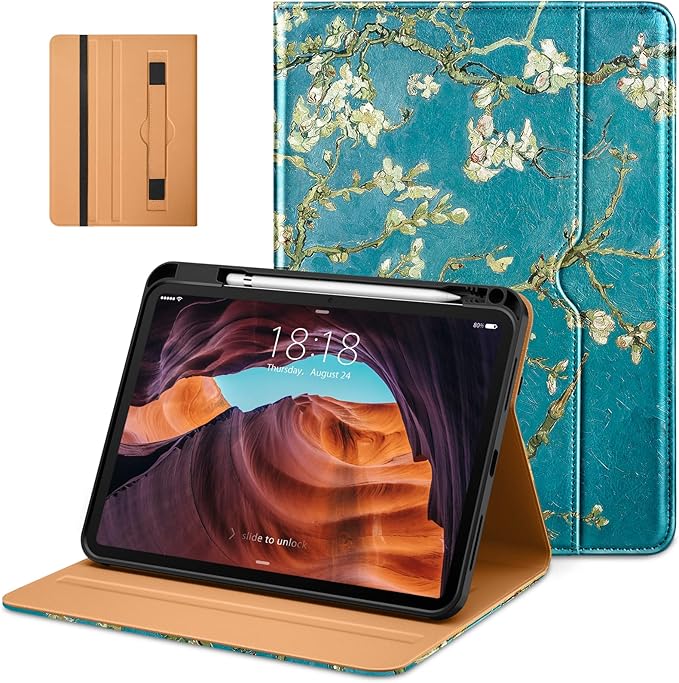 DTTO for iPad (A16) 11th Generation Case 11 Inch 2025, iPad 10th Generation Case 10.9 Inch 2022, Premium Leather Business Folio Stand Cover with Pencil Holder - Auto Wake/Sleep, Blossom