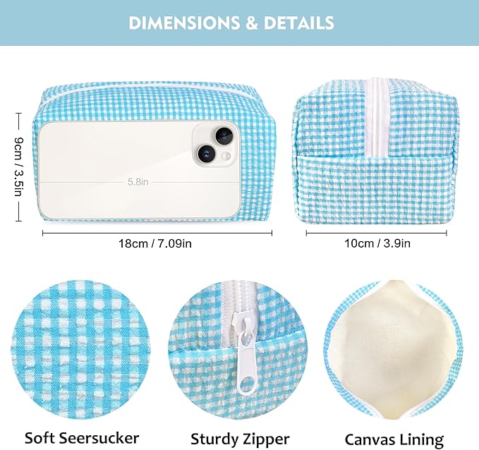 STARDW Checkered Makeup Bag Cute Cosmetic Bags for Women and Girls, Travel Toiletry Bag, Small Zipper Makeup Pouch, Purse Organizer Pouches Canvas Lining