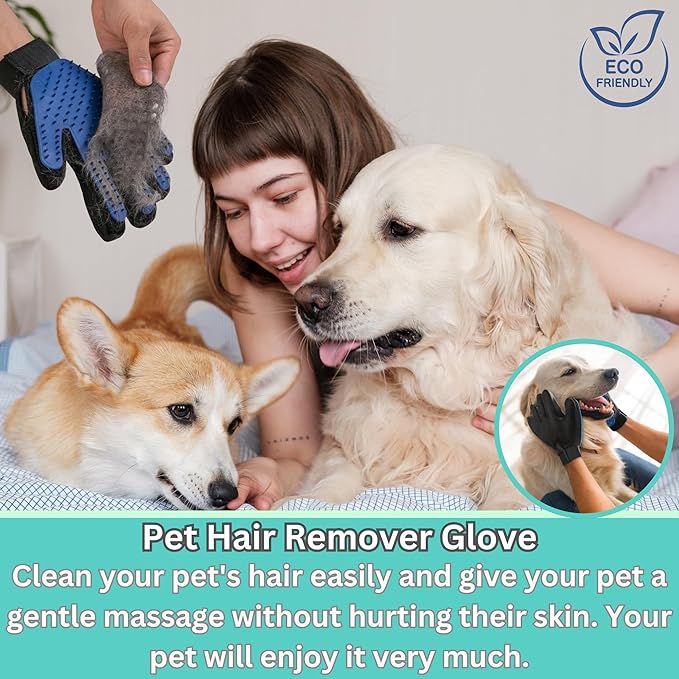 ZepetZ (1 Pair) Pet Hair Remover Gloves – Blue, Reusable Grooming Gloves for Dogs, Cats & Horses, Gentle Deshedding, Bathing & Massaging, Anti-Shedding Tool for Pet Hair Removal 1 Pair